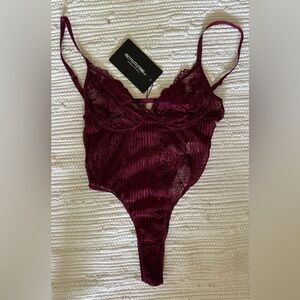 Pretty Little Thing Burgundy Lace Bodysuit